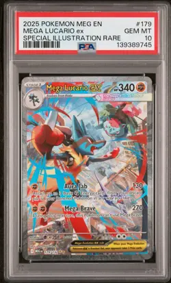 2025 Pokemon Mega Lucario EX SIR # 179/132 PSA 10 GEM MINT Mega Evolutions - Image 1