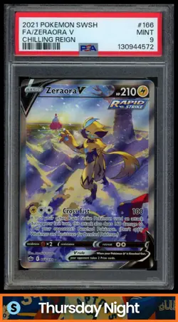 2021 POKEMON SWSH CHILLING REIGN #166/198 ZERAORA V FULL ART ULTRA RARE PSA 9 - Image 1