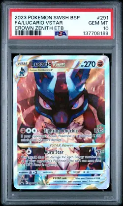 2023 POKEMON SWSH BLACK STAR PROMO #291 FULL ART/LUCARIO VSTAR PSA 10 - Image 1