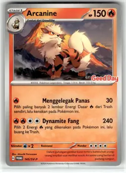 Pokemon 2024 Indonesia Arcanine Promo Card 145/SV-P Stamped Good Day - Image 1