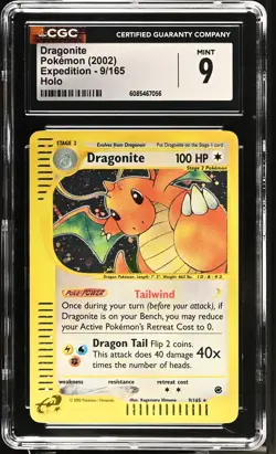 CGC 9 MINT Dragonite 2002 Expedition 9/165 Holo Pokemon Card - Image 1