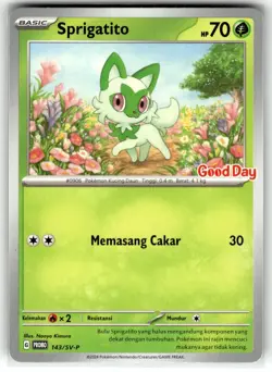 Pokemon 2024 Indonesia Sprigatito Promo Card 143/SV-P Stamped Good Day - Image 1