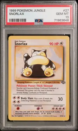 1999 Pokemon Jungle Snorlax 27 - PSA GEM MT 10 - 71963648 - Image 1