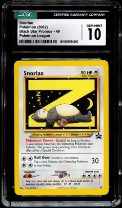 CGC 10 GEM MINT Snorlax Z # 49 WOTC Black Star Promo Pokemon Card 080 - Image 2