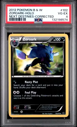 2012 POKEMON B&W NEXT DESTINIES CORRECTED #102 ZOROARK-HOLO PSA 4 - Image 1