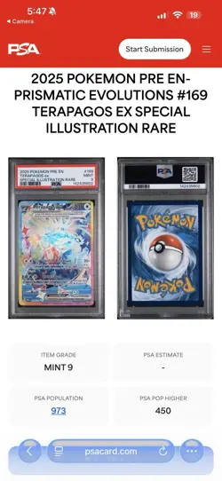 Pokemon 2025 Prismatic Evolutions #169 Terapagos EX PSA 9 Mint - Image 3