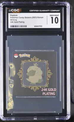 2023 Pokemon Psyduck 24k Plated Sticker Korean Striking Candy CGC 10 Graded - Image 1