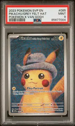 2023 POKEMON SVP POKEMON X VAN GOGH PROMO #085 PIKACHU WITH GREY FELT HAT PSA 9 - Image 1