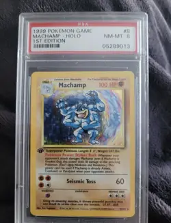 1999 POKEMON BASE SET 1ST EDITION #8 MACHAMP-HOLO PSA 8 - Image 1