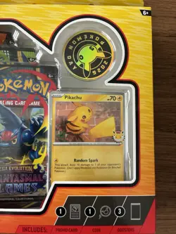 Pokemon TCG Pokemon Day 2026 Collection Box Pikachu Promo Coin 3 Booster Packs - Image 2
