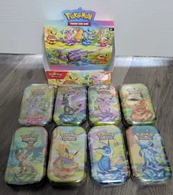 Pokemon Prismatic Evolutions Mini Tin Display Box Full Set 8 Tins - Fast Ship - Image 2
