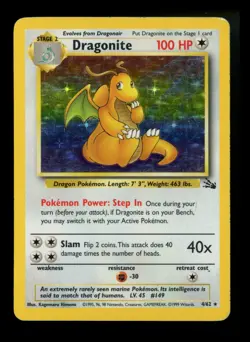 #3 Dragonite 4/62 Fossil 1999 Holo Rare WOTC Pokemon Card TCG - Image 1