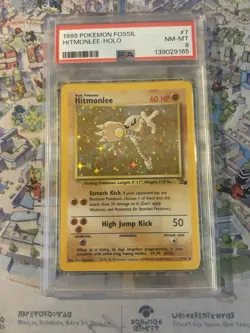 1999 Pokemon Fossil Hitmonlee Holo #7 PSA 8 NM-MT Cert# 139029165 - Image 1