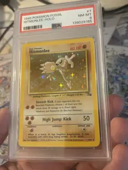 1999 Pokemon Fossil Hitmonlee Holo #7 PSA 8 NM-MT Cert# 139029165 - Image 5
