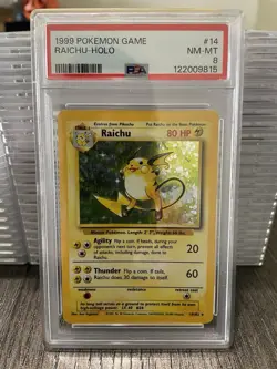 Pokemon TCG Raichu Base Set Holo Rare Card 14/102 PSA 8 NM-MT - Image 1