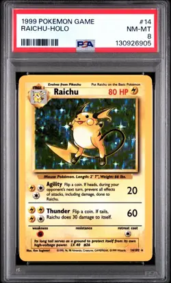 Pokemon Raichu 14/102 Holo Rare Unlimited Base Set PSA 8 NM-MT - Image 1