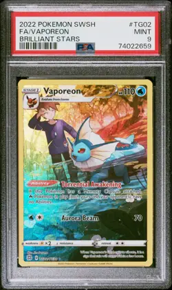 Fa/Vaporeon Pokemon Sword & Shield Brilliant Stars TG02 NM PSA 9 - Image 1