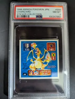 1996 AMADA POKEMON JAPANESE #006 CHARIZARD STICKER COLLECTION PSA8 - Image 1