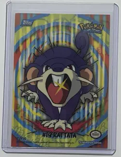 Pokemon Rattata 9/10 - Topps TV Animation Stick-On (2000) - Near Mint (NM) - Image 1