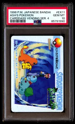 PSA 10 Gem Mint Ash's Pokemon EX-11 Carddass Vending Series 4 1998 Japanese Card - Image 1