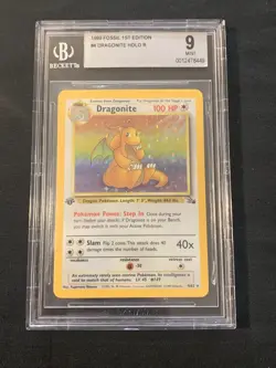 Pokemon Fossil 1st Edition 1999 Pokemon Fossil Dragonite Holo 1st Ed BGS 9 (8449 - Image 1
