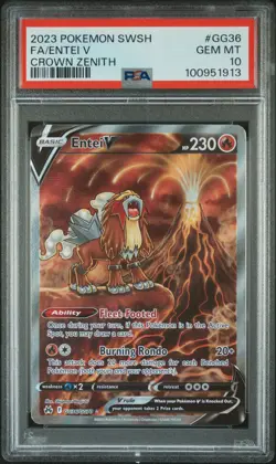 2023 POKEMON SWORD & SHIELD CROWN ZENITH #GG36 FULL ART/ENTEI V PSA 10 - Image 1