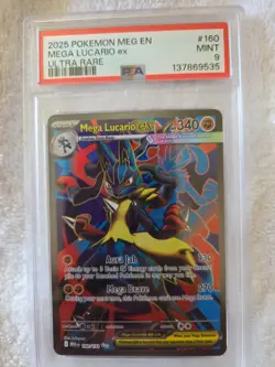 mega lucario ex-#160-ultra Rare - 2025 Pokemon MEGA EN- PSA MINT 9#160 - Image 1