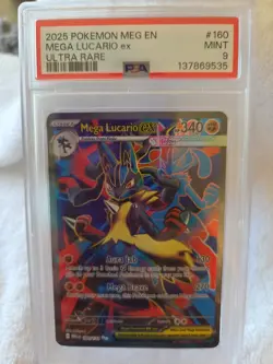 mega lucario ex-#160-ultra Rare - 2025 Pokemon MEGA EN- PSA MINT 9#160 - Image 3