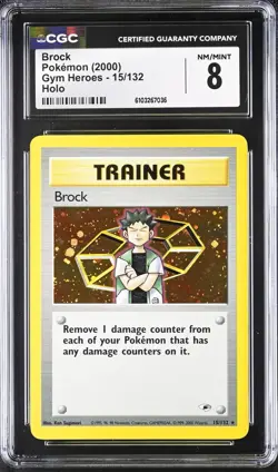 CGC 8 Brock 2000 Gym Heroes 15/132 Holo Pokemon Card psa - Image 1