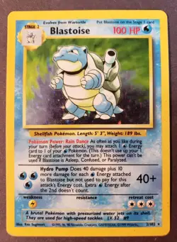 Pokemon TCG Blastoise Base Set Holo Unlimited Rare Card 2/102 WOTC MP - Image 1