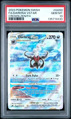 2023 POKEMON SWORD & SHIELD CROWN ZENITH #GG50 FULL ART/DARKRAI VSTAR PSA 10 - Image 1
