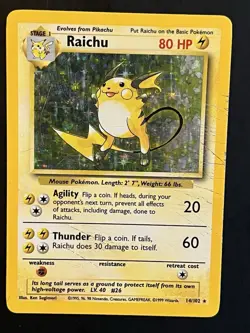 Pokemon Raichu Holo Base Set 14/102 HP/Damaged - Image 1