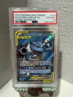 2019 Pokemon Sun Moon Blastoise & Piplup GX #214 PSA 10 Gem Mint - Image 1