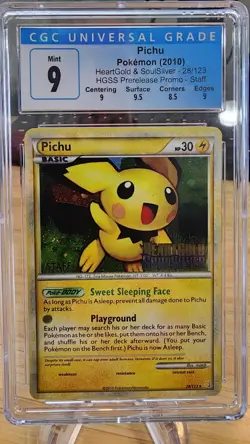 Pichu 28/123 STAFF Promo HGSS Prerelease Holo Rare CGC 9 MINT - Pokemon TCG - Image 1
