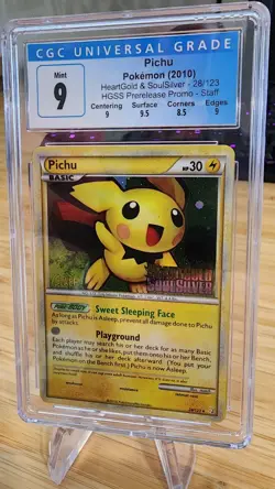 Pichu 28/123 STAFF Promo HGSS Prerelease Holo Rare CGC 9 MINT - Pokemon TCG - Image 3