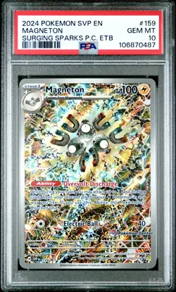 2024 POKEMON SVP SURGING SPARKS POKEMON CENTER ETB PROMO #159 MAGNETON PSA 10 - Image 1