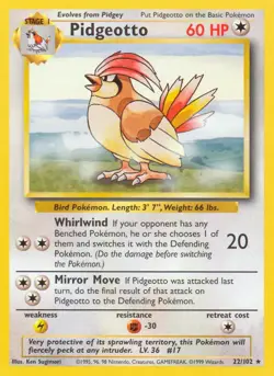 Pidgeotto - 22/102 - Pokemon Base Set Unlimited Rare Card WOTC LP - Image 1