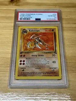 1999 POKEMON WOTC FOSSIL 1ST EDITION #24 KABUTOPS PSA 10 - Image 1