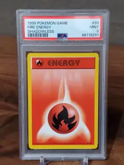 1999 POKEMON GAME #98 FIRE ENERGY PSA 9 MINT SHADOWLESS BASE - Image 1