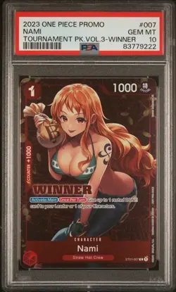 PSA 10 2023 One Piece Tournament Pack Volume 3 Winner Promo Nami ST01-007 - Image 1