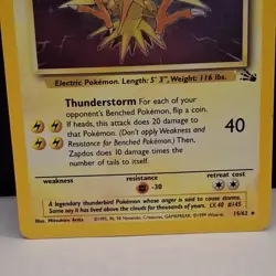 Pokemon TCG Zapdos Holo Rare Card 15/62 Fossil Base Set, Vintage 1999 LP WOTC - Image 3