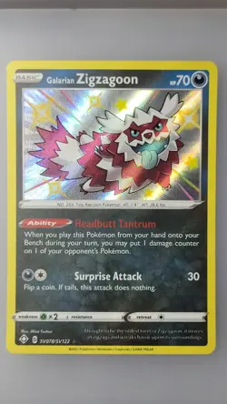 Pokemon TCG Galarian Zigzagoon Shining Fates SV078/SV122 Holo Shiny Holo Rare NM - Image 1