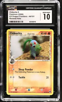 CGC 10 GEM Chikorita 44/101 Reverse Holo 2006 Pokemon EX Dragon Frontiers - Image 1