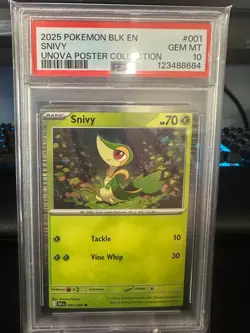 SNIVY 001 PSA 10 POKEMON BLK EN-BLACK BOLT UNOVA POSTER COLLECTION - Image 1
