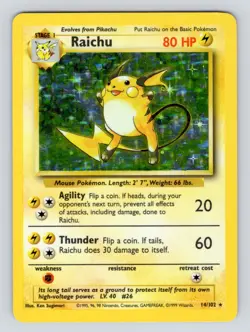LP* Raichu 14/102 - Base Set Unlimited - WOTC Holo Rare Pokemon Card - Vintage - Image 1