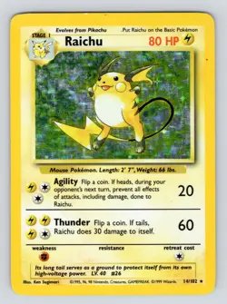 Raichu 14/102 - Base Set Unlimited - WOTC Holo Rare Pokemon Card - Vintage MP! - Image 1