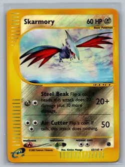 Pokemon TCG Skarmory #63/165 REVERSE Holo Foil Rare READ Expedition - Image 1