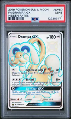 2019 POKEMON SUN & MOON HIDDEN FATES #SV80 FULL ART/DRAMPA GX PSA 9 - Image 1
