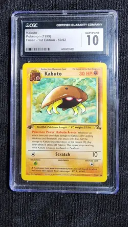 1999 Pokemon Fossil 1st Edition Kabuto 50/62 CGC GEM MINT 10 WOTC - Image 1