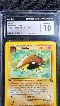 1999 Pokemon Fossil 1st Edition Kabuto 50/62 CGC GEM MINT 10 WOTC - Image 4